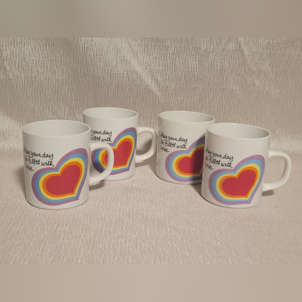 Set of 4 Vintage 80s Avon The Love Mug Rainbow Heart